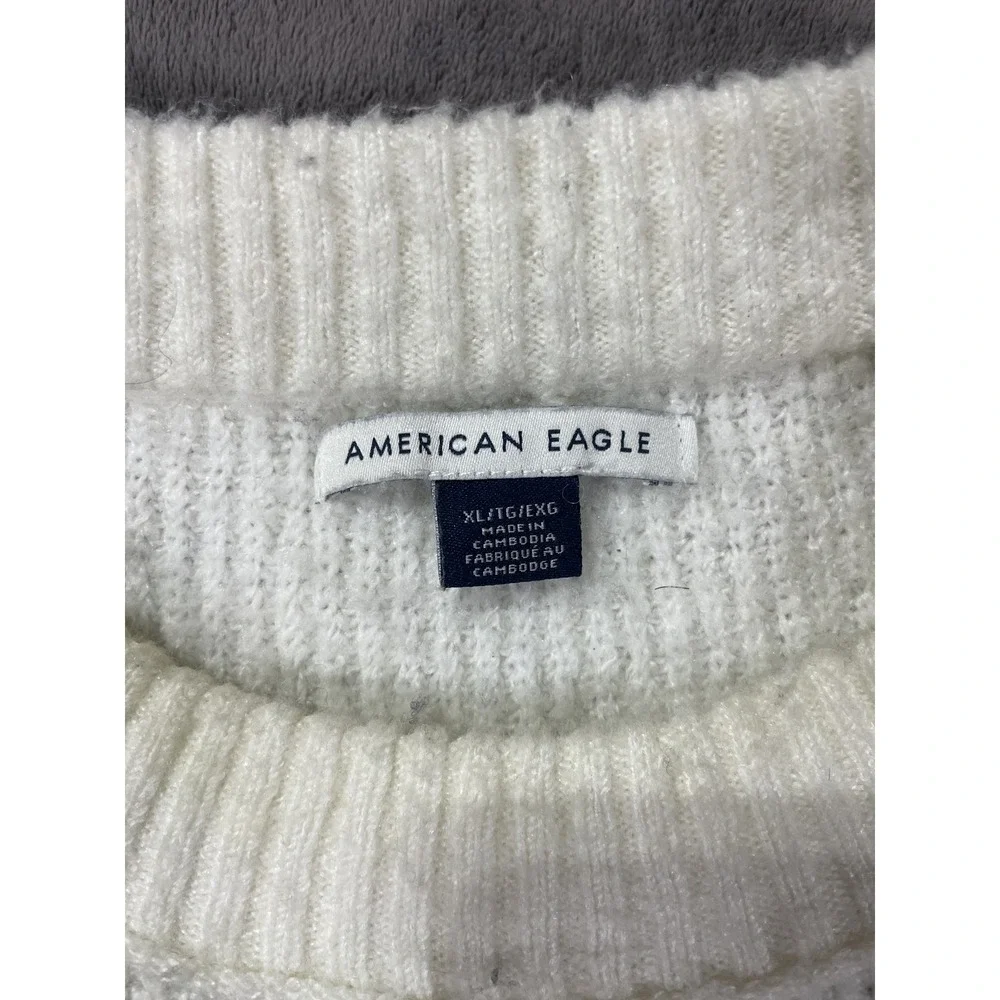 American Eagle Striped Crewneck Sweater XL White Black Oversized Soft Knit‎